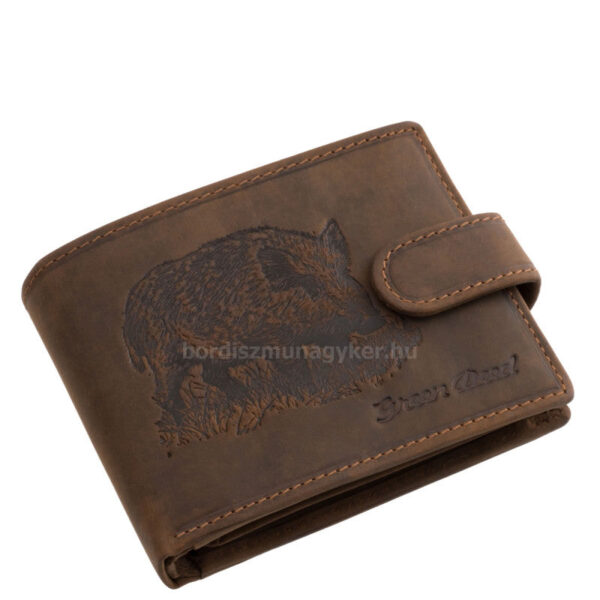 Portofel de vânătoare din piele naturală cu motiv mistreț, maro, cu capsă – GreenDeed BOAR1021/T