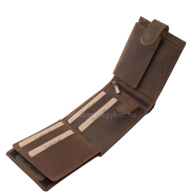 Portofel de vânătoare din piele naturală cu motiv mistreț, maro, cu capsă – GreenDeed WBH1021/T