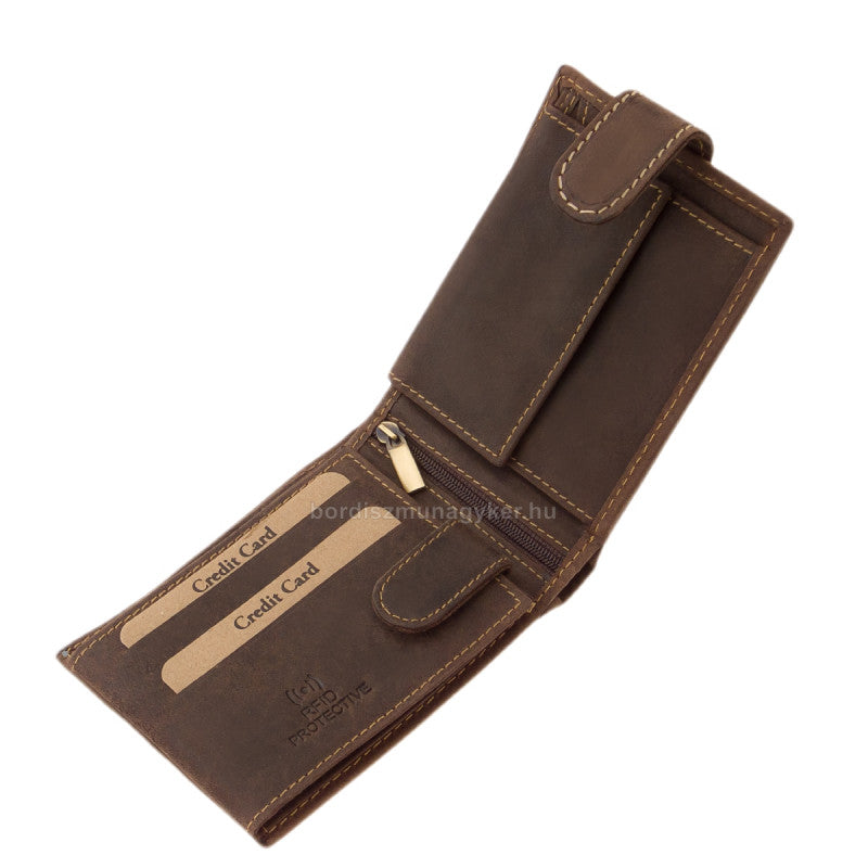 Portofel de vânătoare din piele naturală cu motiv vânător, maro, cu capsă – GreenDeed VADA1021/T